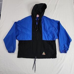 Vintage 90s Ocean Equipment Men Medium Blue Black Surf Nylon 1/2 Zip Windbreaker